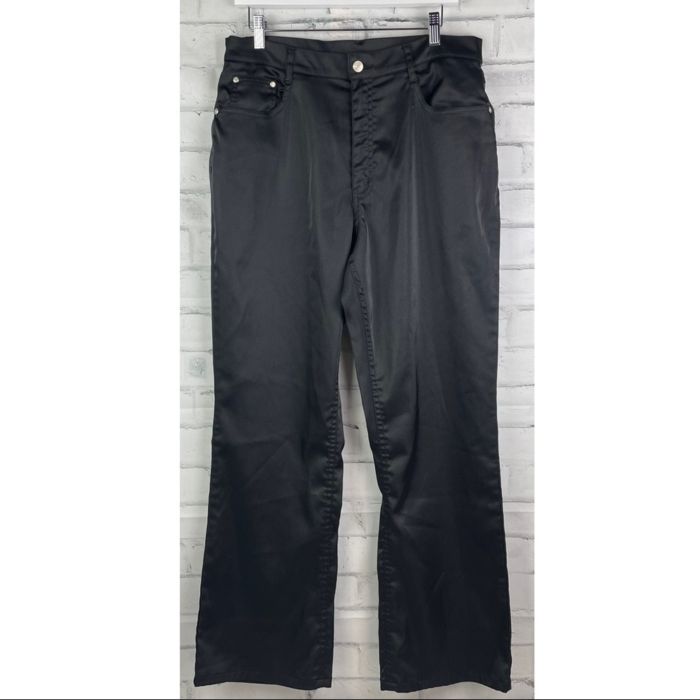 Black Stretch Luxury Straight Leg High Waist shiny Work Pants Plus Size - 14
